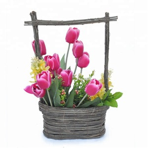 black rattan basket artificial flower ornament  wicker crafts cone planter garden vase