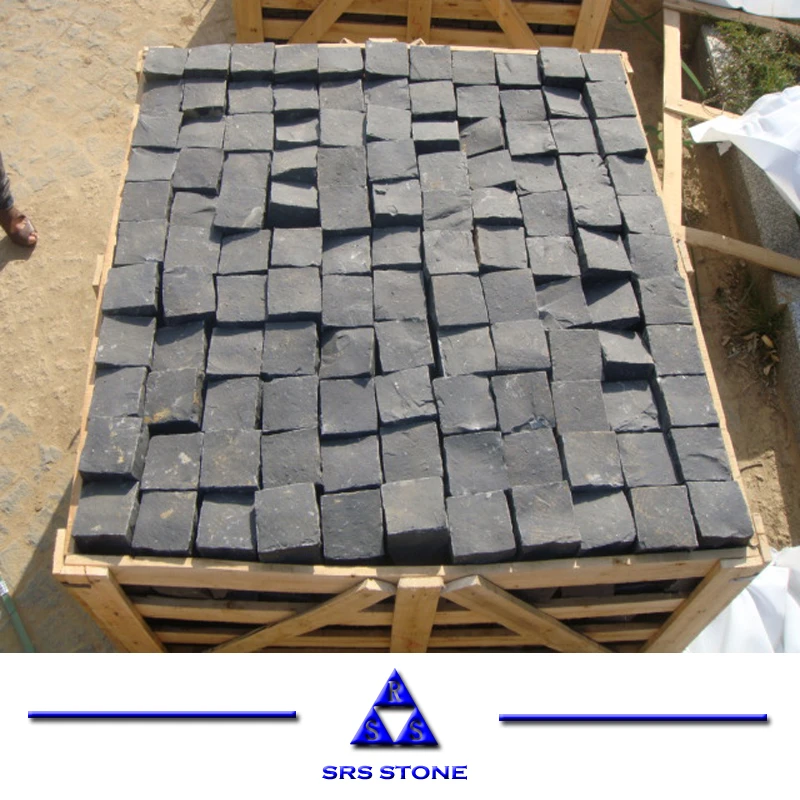 black stone cube black basalt driveway paver