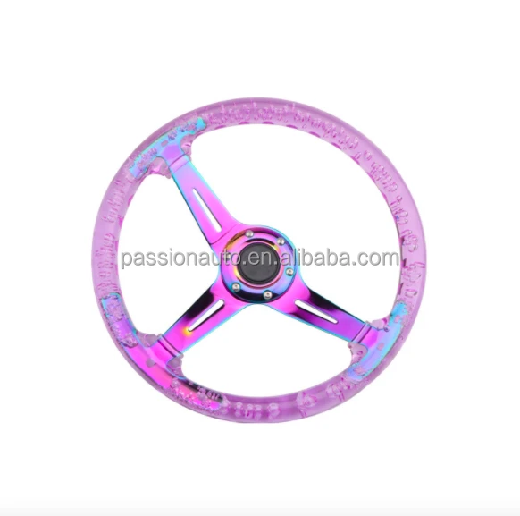 Blue 14 Inch 350mm Luminous Shallow Concave Racing Acrylic Steering Wheel With Color Frame