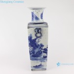 Blue and White Porcelain Landscape Motif Square Shape Ceramic Vase