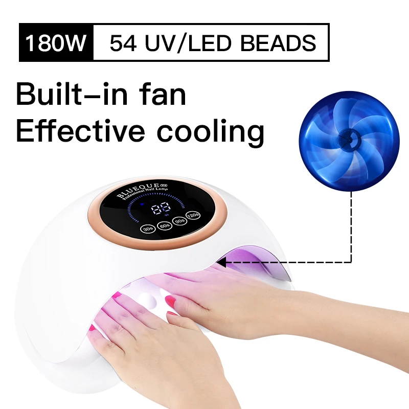 BLUEQUE  180w Nails Dryer Gel Polish Drying Lamp Nail Curing Lamp  UV LED Nail Lamp With Built-in fan