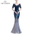 Import Boutique tulle back half sleeves sequined ball gowns for women Vestido de noche prom dress from China