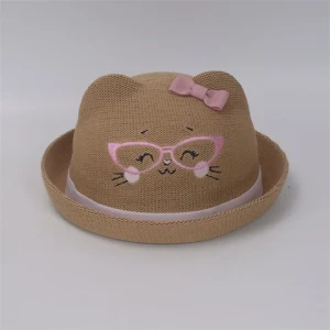 Brown cute embroidery kid hat cusaul fashion children hat spring outdoor vsior bucket hats