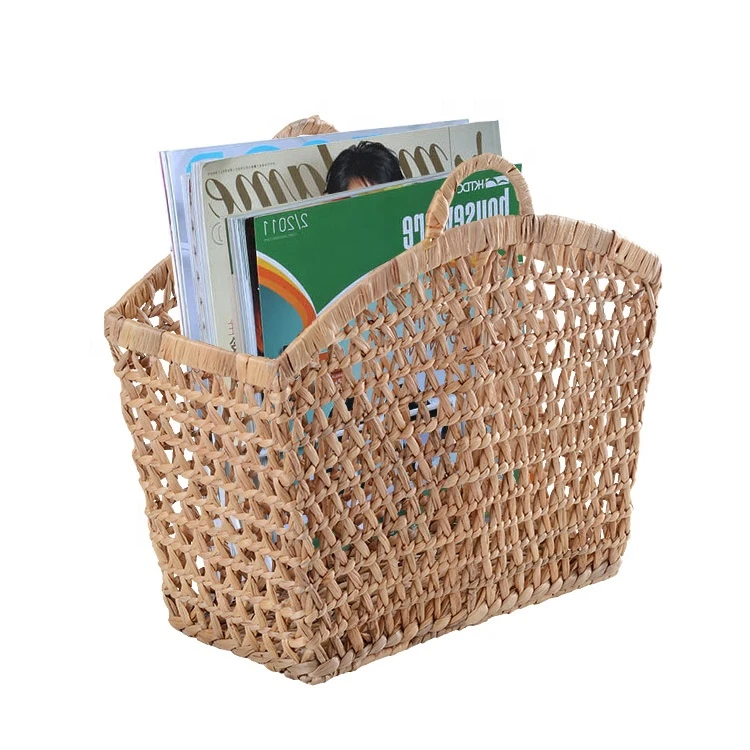 Cheap Large handmade water hyacinth woven flower basket portable storage basket with handle