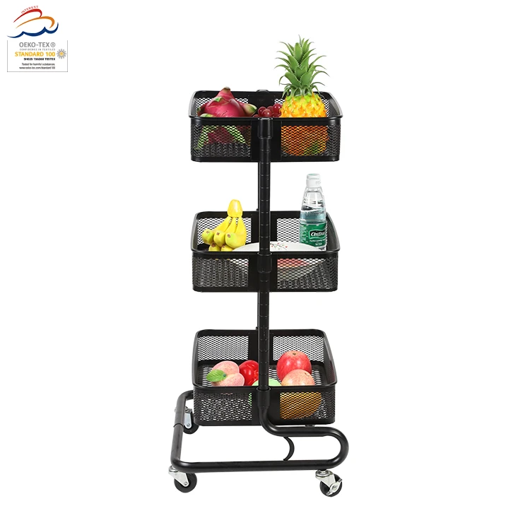 Cheap price home 3 tiers movable trolley cart storage steel metal rack rolling cart