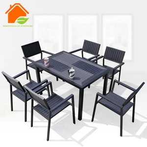 Chinese Style Metal Poly Wood Chair Oval Plastic Restaurant Modern Dining Table Set