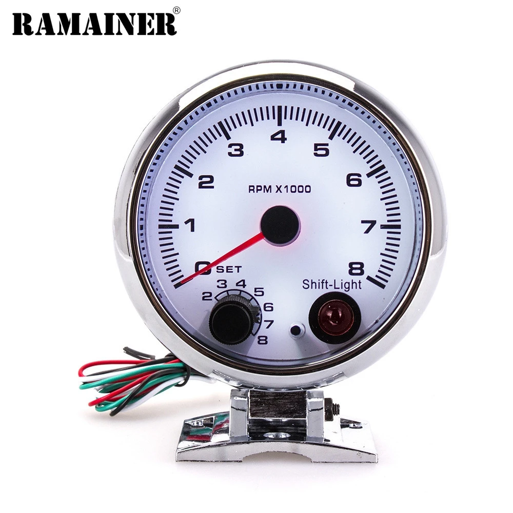 Chrome  3.75&#x27;&#x27;Racing Car Meter Tachometer Gauge Tacho Meter 7 Color LED with Shift Light 0-8000 RPM