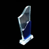 Clear and blue color Acrylic Trophy Engraving craft with Logo Custom Made Crystal Acrylic Award
