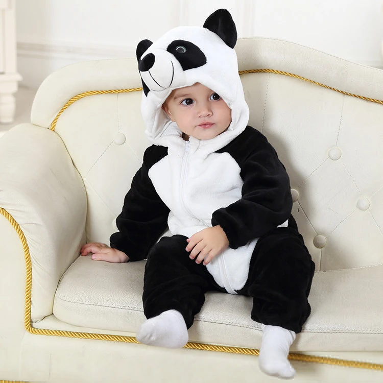 Clothing Infant 100% Cotton Animal Cute Panda Boy Baby Rompers Hooded Animal Baby Boys&#x27; One-Piece Rompers