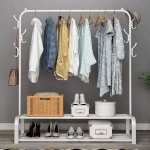 Clothing Rack Black Modern Free-Standing Garment Coat Rack for Bedroom with hanging Rod,bottom Storage and 6 Hooks