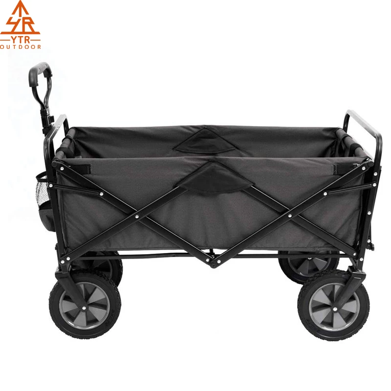 Collapsible Outdoor Utility Wagon with Folding Table and Drink Holders Gray portable wagon high quality camping wagon cart