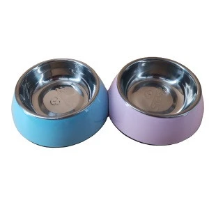 Color dog cat pet food bowl and non slip rubber base stainless steel pet feeders