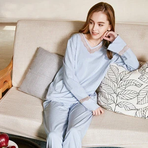 Comfortable Elegant Womens Silk Long Sleeve Satin Pajama Set Fashion Sleepwear and Homewear