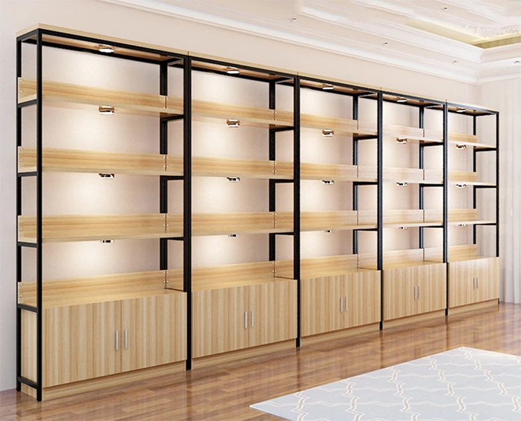 Cosmetic Shop Display Furniture Rack Wall Wood Cosmetic Display Cabinet and Showcase