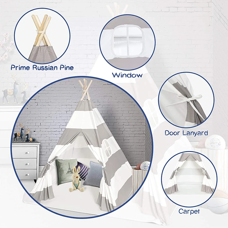 Cotton Canvas Toy Storage Camping Tent Indoor Teepee Outdoor Play Tent Kids