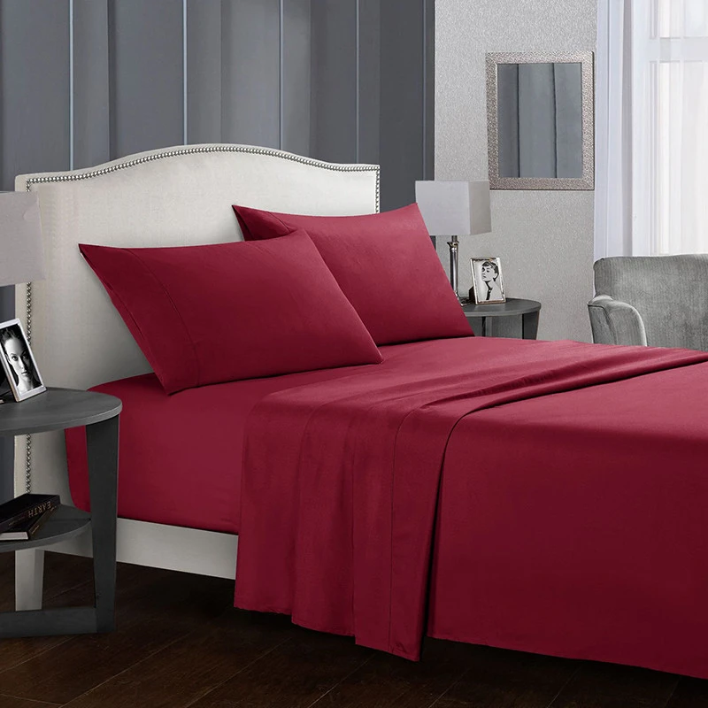 cotton sheet sets Home 4 Piece Microfiber Bed Sheet Set Solid Color Comforter Bed Sheet Bedding Set