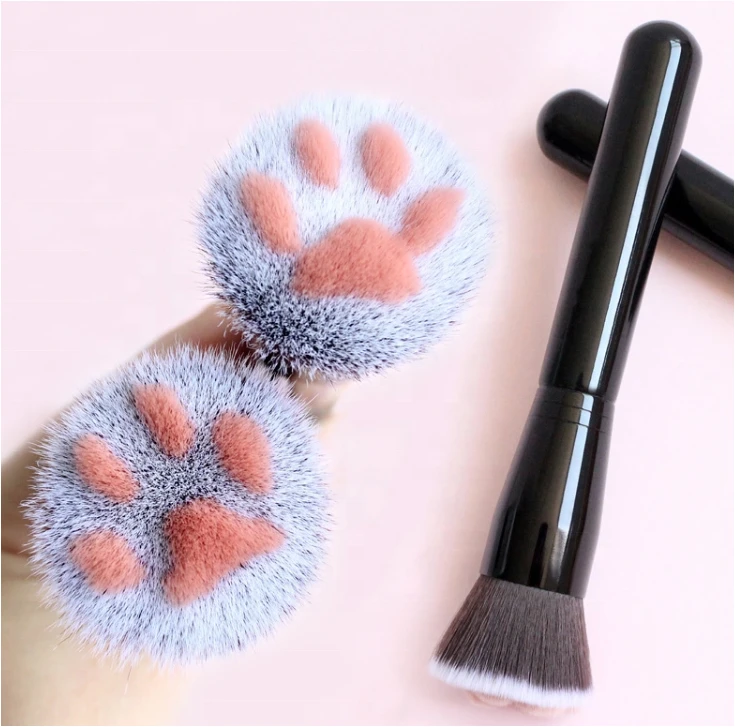 Creative Multifunctional Single Cute Pink Black Cat Paw Claw Wood Handle Foundation Makeup  Brush