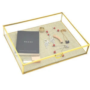 crystal brass and glass display jewelry boxes with linen insert