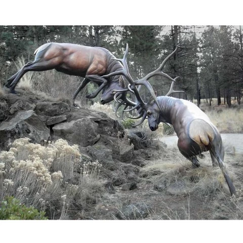 Custom antique cast garden  bronze two deer fighting statue