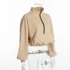 Custom French Terry Plain Blank Loose Drop Shoulder Half Zip Crop Top Hoodie knit polo sweatshirt