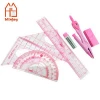 Custom good quality teaching compass math set with swing arm protractor triangle ruler ,dividers,and eraser for school student.