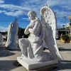 Custom High Quality Life Size Outdoor Decoration Hand Carved Stone Angel Statue Tombstone Women Marble Angel Sculpture Tombstone
