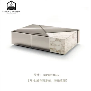 custom luxury living room furniture white square Natural stone marble glass top stainless steel base coffee table