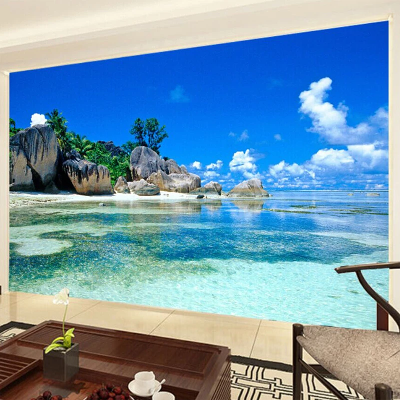 Custom Mural Wallpaper 3D Ocean Sea Beach Photo Background Non-woven Wallpaper For Bedroom Living Room Wall Painting Home Decor