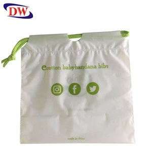 custom printed small apple quality plastic drawstring bag with cotton pull rope