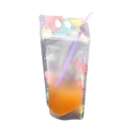 Custom Printed Transparent Plastic Zipper Water Juice Bags Stand Up Drink Pouches With Plastic Straws