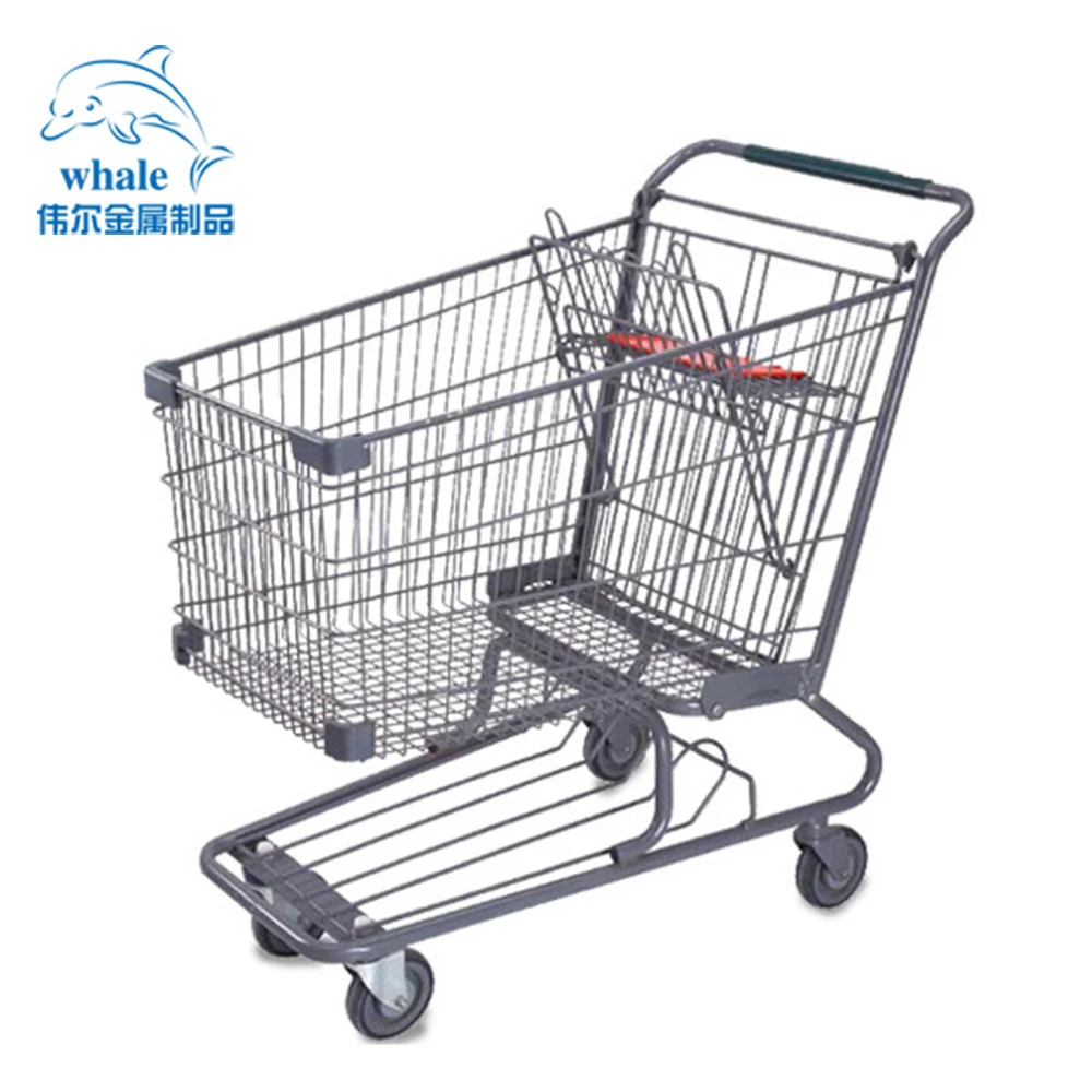 Customized wholesale made 4 wheel steel supermarket shopping cart seat folding trolleys push shopping cart