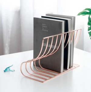 Decorative Metal wire OEM design Bookends, Magazine Storage Rack , Bookself, Vertical Folder,  (Golden Rose golden, Silver)