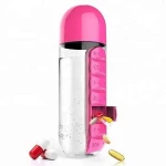 Detachable Food Grade PP+PC Cute Pink Water Bottle Wholesale Custom 600ML Plastic Water Bottles With Pill Box