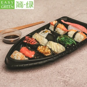 Disposable Plastic Sushi Boat Shape Box PS sushi tray container