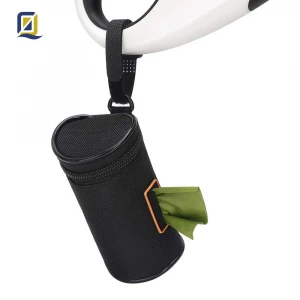 Dog Poop Bag Holder Leash Attachment, Dog Waste Bag Dispenser with Stainless Steel Carabiner Clip &amp; Adjustable Strap Fit