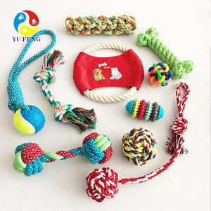 Dog Rope Toy 10 Pack Gift Set - Training Rope Puppy Chew Bone Squeaky Ball Teething Squeak Toy - Variety Pet Toy Set for dogs