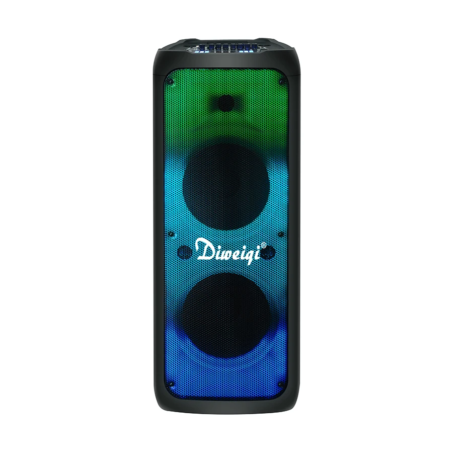double 12inch rechargeable battery system party speaker with  led light outdoor indoor active portable speaker