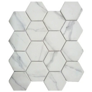 Economical White Marble Hexagon Mosaic Tile Recycled Glass Mosaic