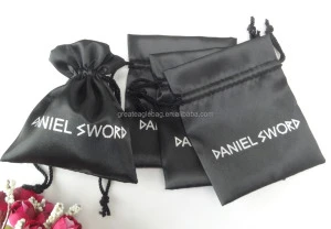 Factory custom made printed jewelry pouches satin black jewellery pouch