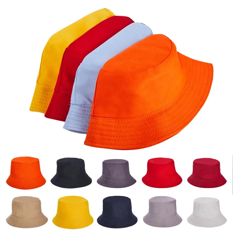 factory direct OEM custom logo printing wholesale bucket caps solid color cotton hat