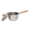 Factory Direct Stainless steel 304 sauce pan with wooden handle and glass lid for kitchen