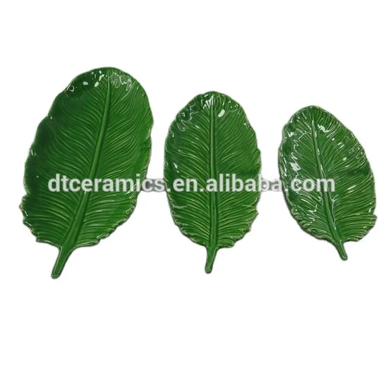 factory green banana leaf design ceramic plates