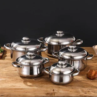 Factory Wholesale 5 Pieces Cooking Set Stainless Steel Stock Soup Pot Kitchen Cookware Sets with Handle