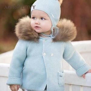 Fall Wholesale Infants and Toddlers Clothing Solid Color Knit Baby Girls Coat