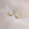 Fashion 925 Silver Needle Vintage Zircon Pearl Gold Flower Stud Earrings