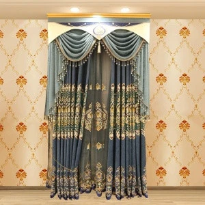 Fashion Design Luxury Readymade American Europe Chenille Embroidery Quality Rideaux Valance Cuartin Valance Set For Living Room