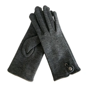 Fashion gray button mirco velvet warm gloves driving gloves for ladies