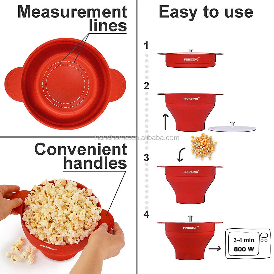 FINDKING high quality 290g DlY Collapsible Silicone Microwave Hot Air Popcorn Popper Bowl folding Silicone Popcorn maker