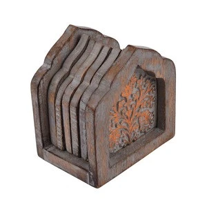 Fine Wooden Coasters and with Floral Carvings for Bar ware Home Kitchen Tabletop Accessory Decor