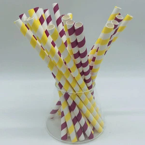 Food Grade Biodegradable Pearl Milk Tea Yellow and Purple Stripes Big Paper Straw